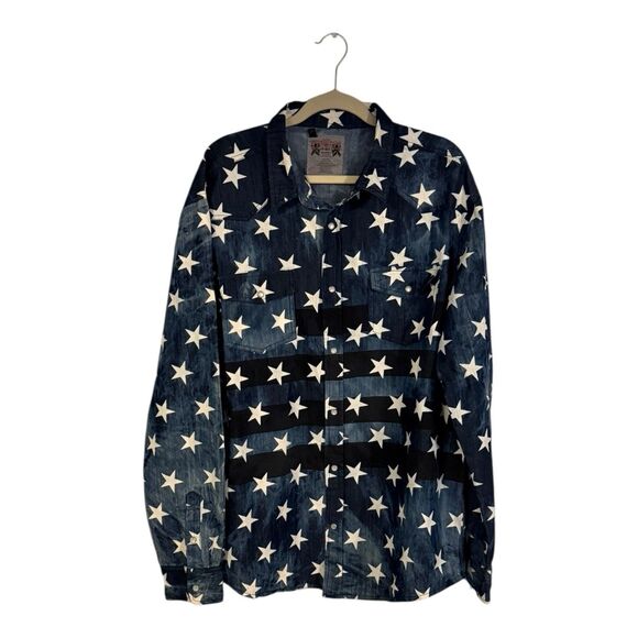 Beyond The Limit Western Shirt Blue snap buttons All Over Stars Cowboy Men's 3XL - Picture 1 of 11